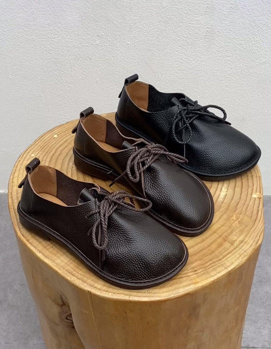 Comfortable Soft Leather Wide Toe Box Retro Flat Shoes