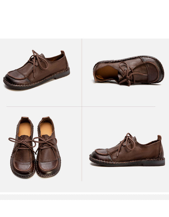 Handmade Retro Leather Stitch Soft Leather Flat Shoes Details Jan Shoe Collection 2026 88.00
