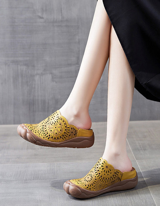 Duck Toe Retro Hollow Leather Slippers