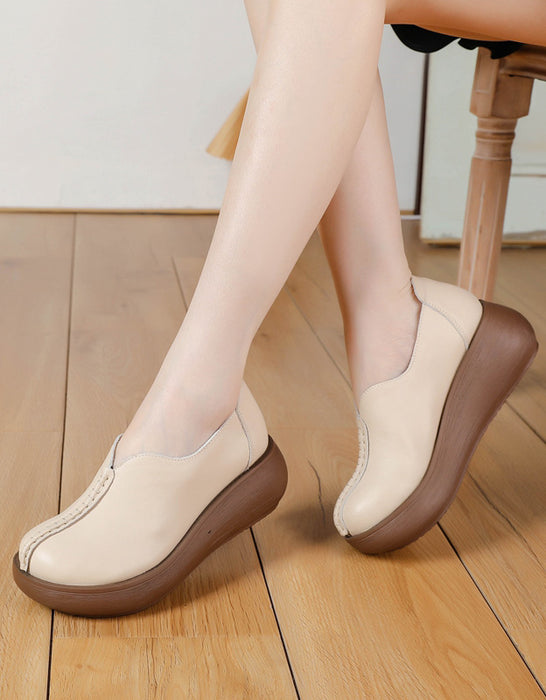Spring Comfortable Handmade Leather Retro Wedge Shoes
