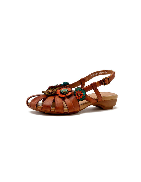 Vintage Handmade Leather Flower Sandals Slingback