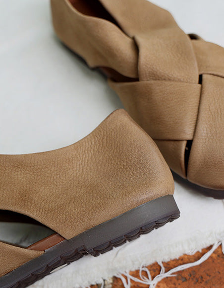 Handmade Retro Leather Cross Straps Flat Sandals