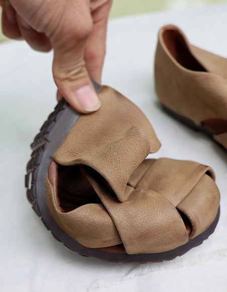 Handmade Retro Leather Cross Straps Flat Sandals