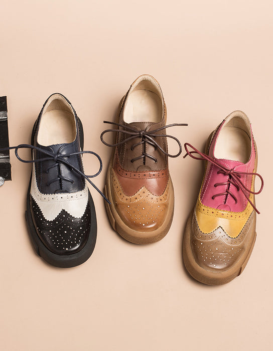 Genuine Leather Brogue Style Oxford Shoes Women