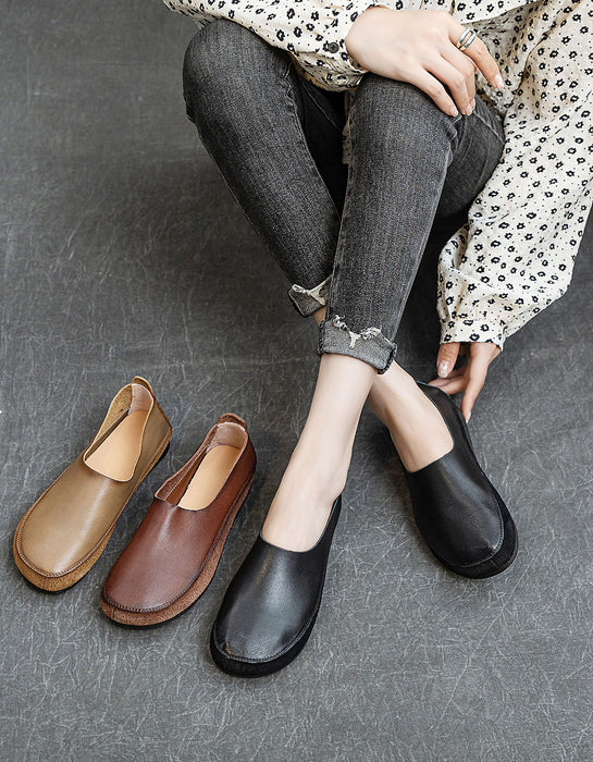 Comfortable Soft Leather Slip-on Retro Flat Shoes 35-41