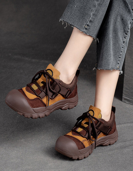 Anti-slip Lace-up Casual Walking Shoes Wide Toe