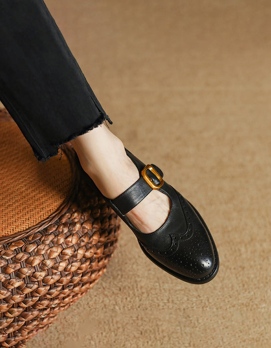 Genuine Leather Vintage Brogue Style Mary Jane Shoes — Obiono