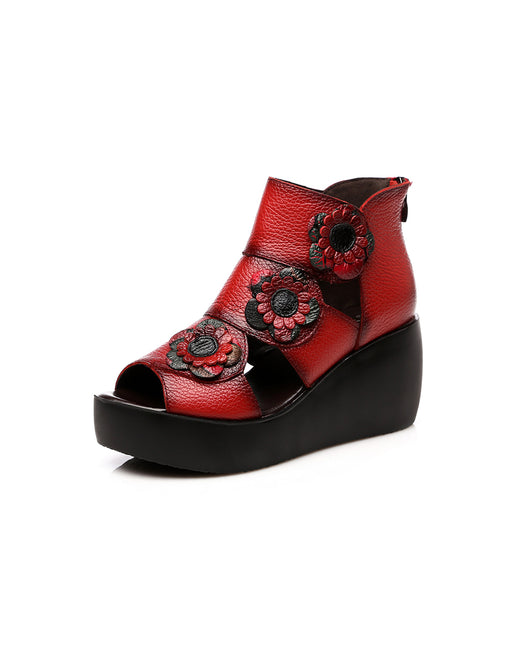 Ethnic Style Flower Fish Toe Wedge Sandals March New Trends 2021 75.00