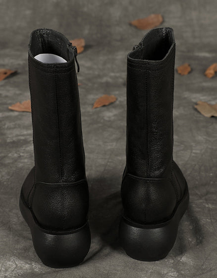 Winter Autumn Handmade Mid Calf Retro Wedge Boots