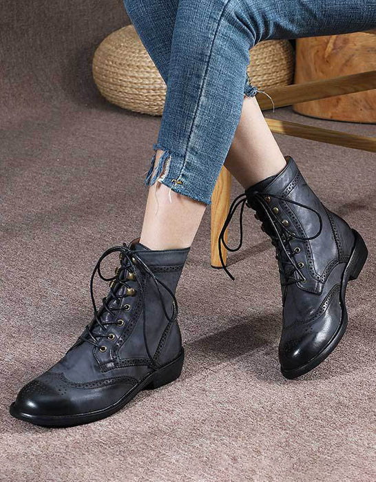 Vintage Leather British Style Handmade Oxford Boots
