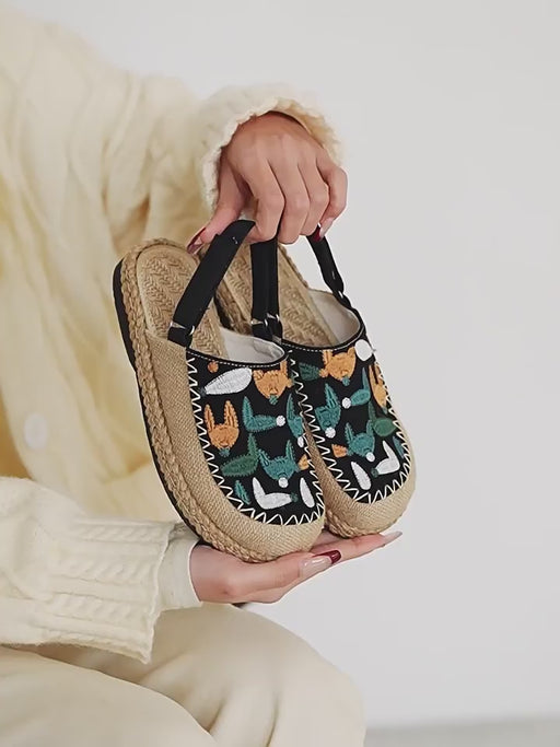 Summer Linen Vintage Flower Embroidery Clogs Shoes April Shoes Collection 2026 65.30