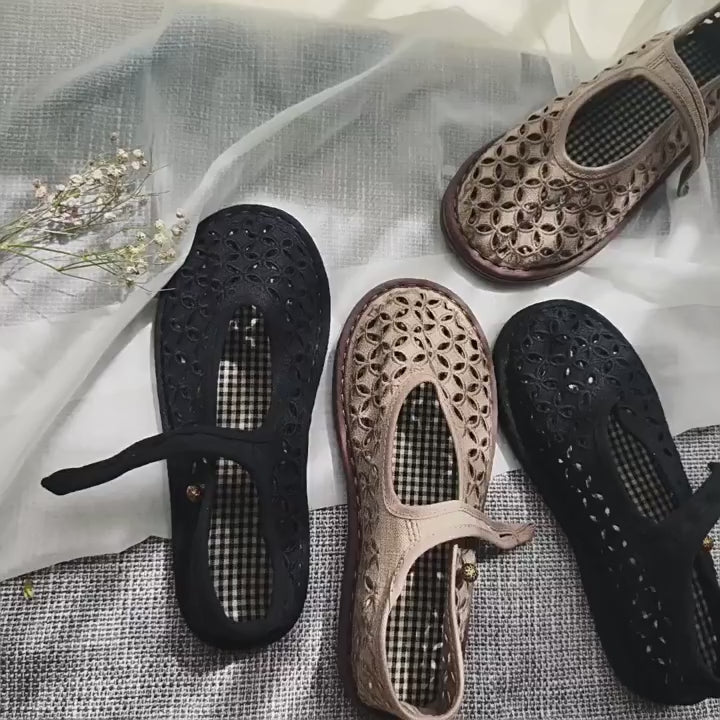 Summer Hollow Embroidery Comfort Wide Toe Box Flats, Obiono Vegan shoes. July Shoes Collection 2026 79.00
