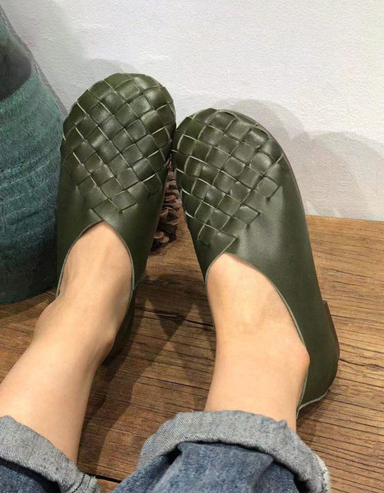 Zapatos planos retro de cuero suave hechos a mano con Spring Hollow