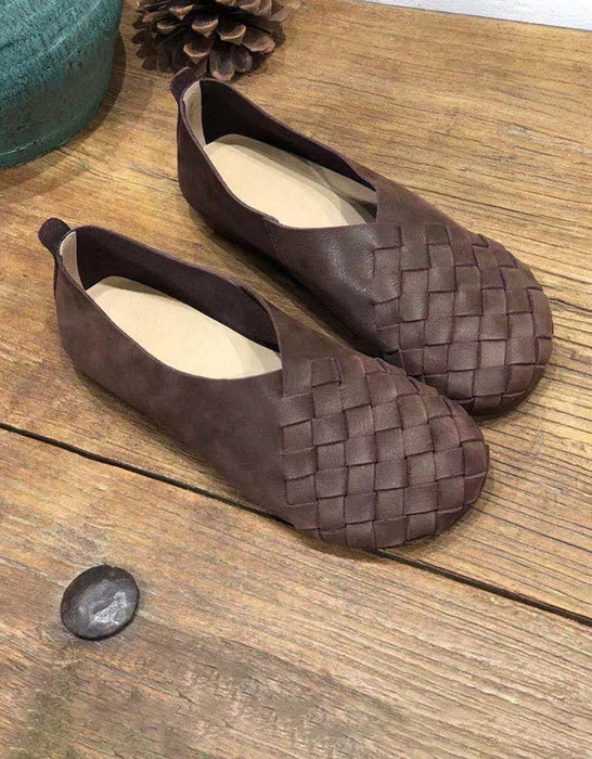 Zapatos planos retro de cuero suave hechos a mano con Spring Hollow