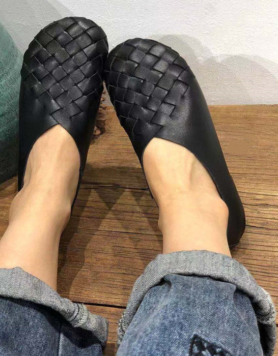 Zapatos planos retro de cuero suave hechos a mano con Spring Hollow