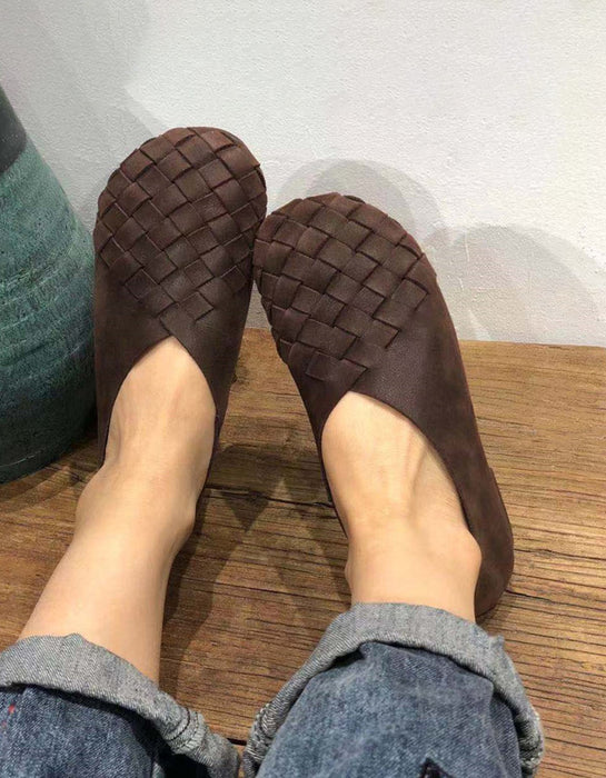 Zapatos planos retro de cuero suave hechos a mano con Spring Hollow