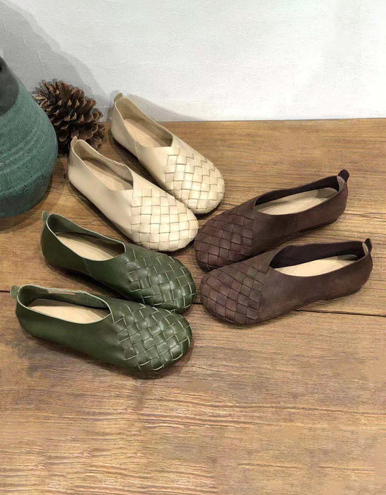 Zapatos planos retro de cuero suave hechos a mano con Spring Hollow