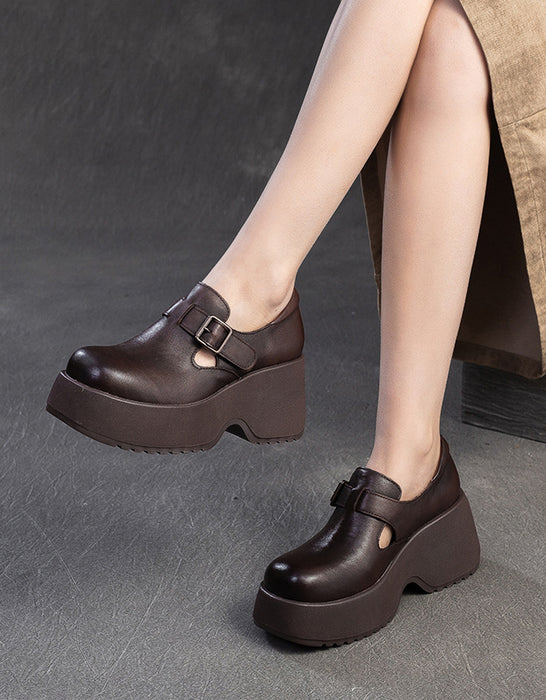 Spring Comfortable Wide Toe T-strap Platform Shoes 39 / Coffee Spring Comfortable Wide Toe T-strap Platform Shoes 39 / Coffee