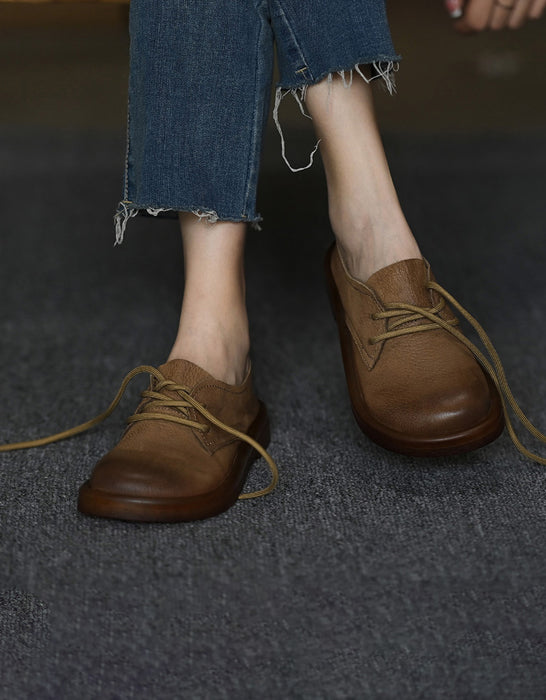 low heel wide toe box dress shoes for women Soft Leather Lace-up Comfortable Wide Toe Box Shoes 38 / Brown