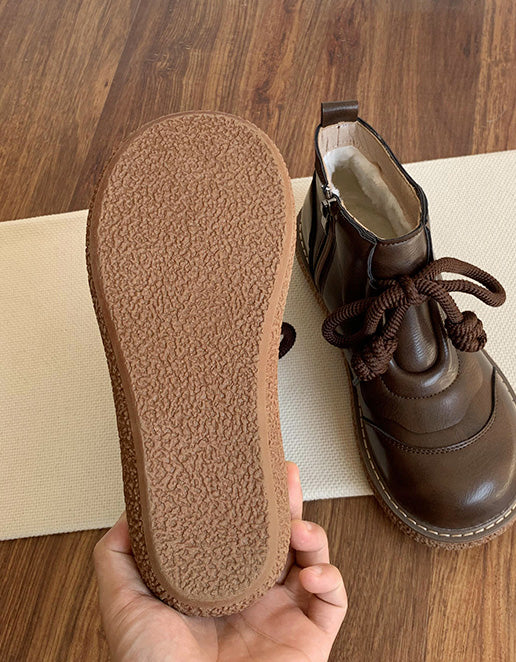 women's dress boots with wide toe box Retro Leather Platform Wide Toe Box Boots 36 / Black Plush
