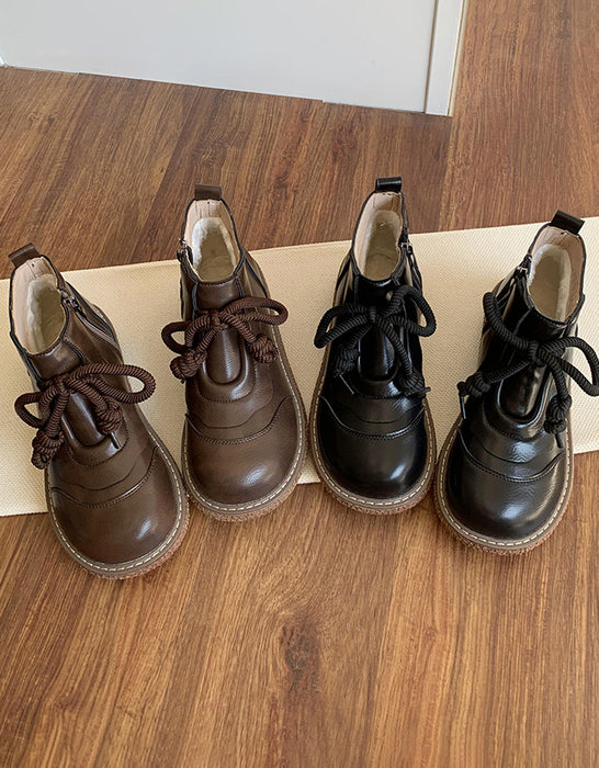 Retro Leather Platform Wide Toe Box Boots