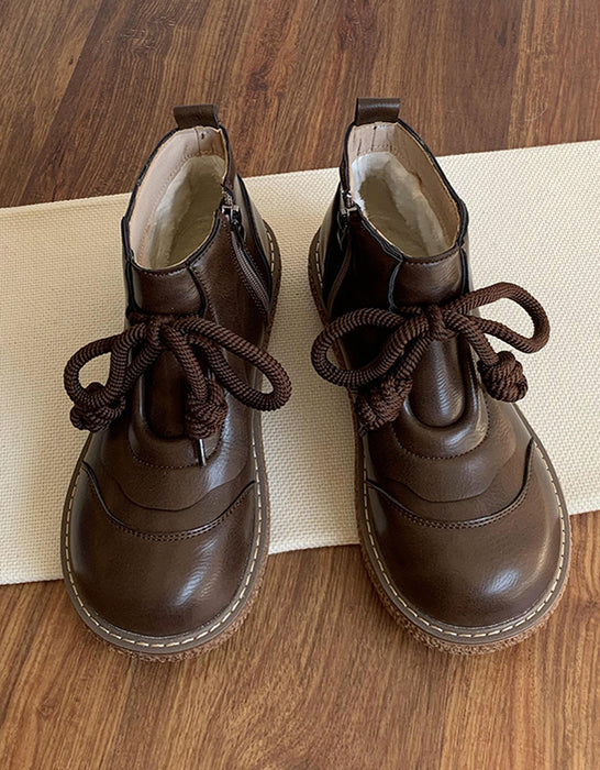 Retro Leather Platform Wide Toe Box Boots