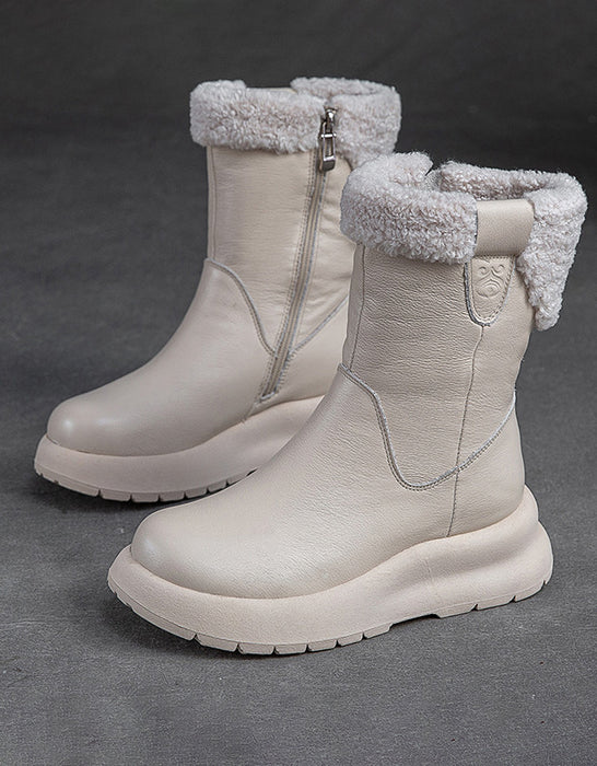 Handmade Winter Fur Leather Platform Snow Boots