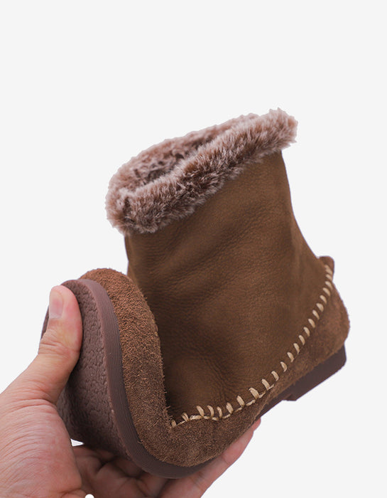 Handmade Nubuck Leather Ankle Fur Boots for Winter