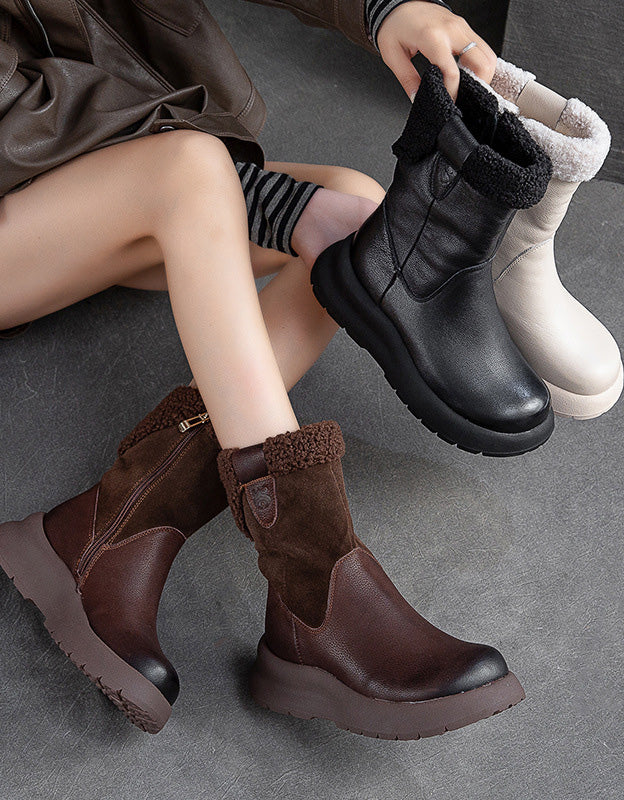 Realistic Snow Boot Handmade Winter Fur Leather Platform Snow Boots — Obiono