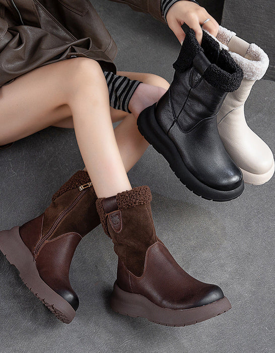Handmade Winter Fur Leather Platform Snow Boots — Obiono