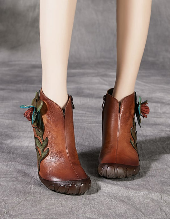 Handmade Retro Elegant Flower Chunky Boots Oct Shoes Collection 2021 99.00