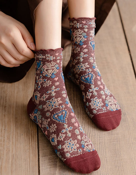 2 Pairs Shining Vintage Floral Cotton Socks Accessories 25.00