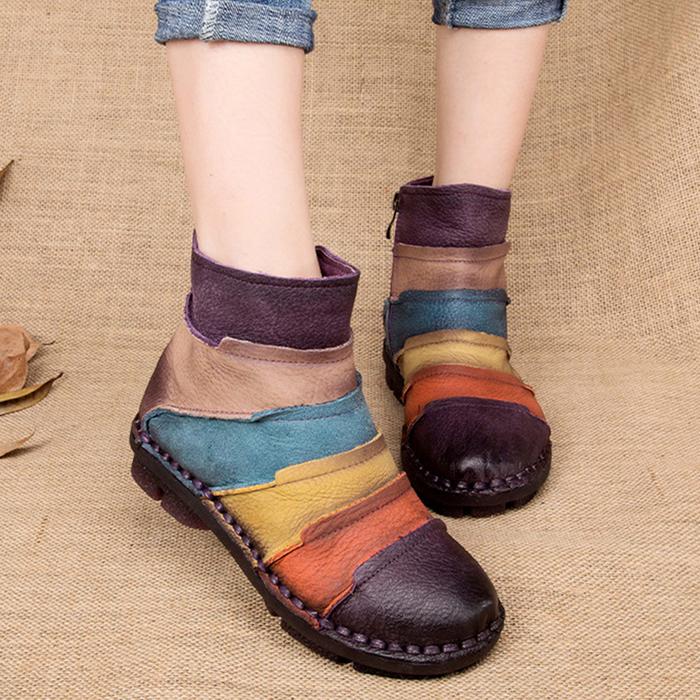 Gift Shoes Autumn Winter Leather Matching Women's Short Boots