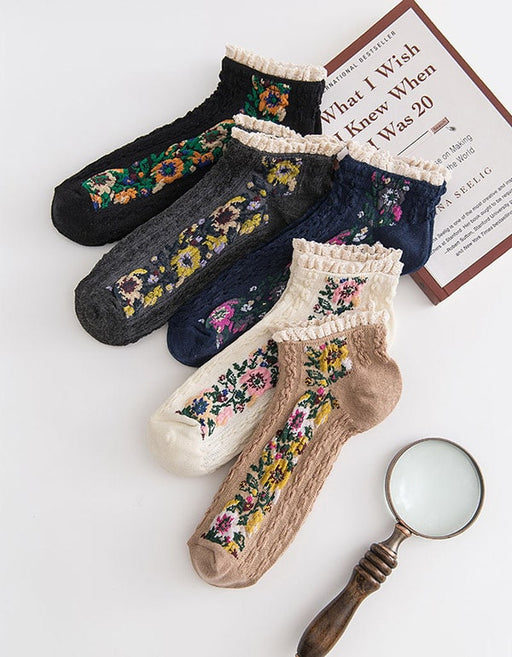 5 Pairs Women's Vintage Floral Cotton Socks Accessories 28.80