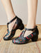 Flower Printed Leather T-strap Chunky Heels Dec Shoes Collection 2022 80.80