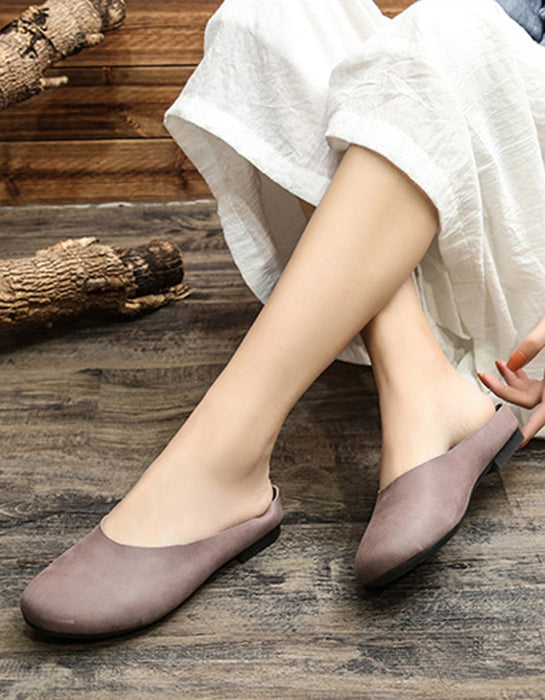 Comfortable Retro Leather Slippers Mules 35-43