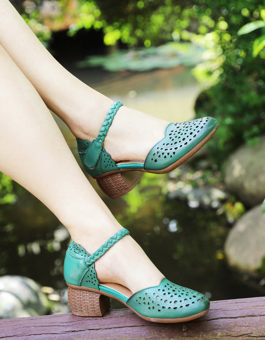 Ankle Velcro Retro Hollow Chunky Heels July Shoes Collection 2022 78.00