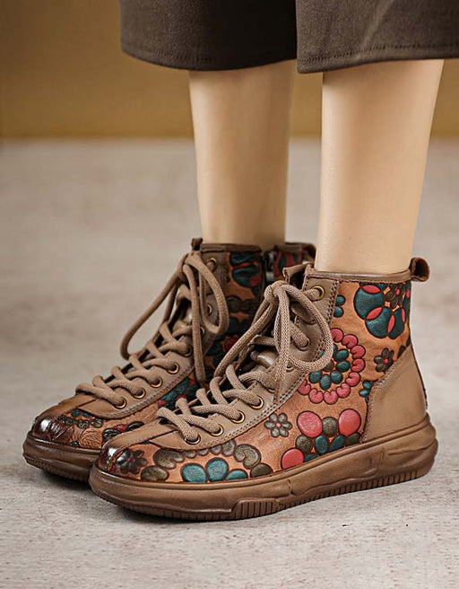 Autumn Flower Print Comfortable Flat Retro Boots Nov Shoes Collection 2022 85.40