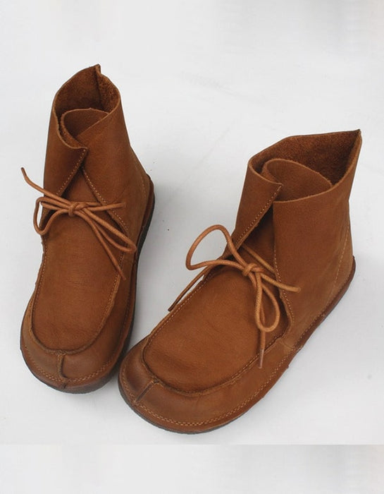 Autumn Retro Leather Lace-up Ankle Boots