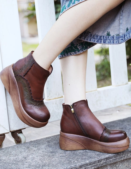 Autumn Handmade Carved Retro Leather Platform Boots Oct Shoes Collection 2021 82.20
