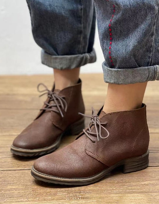 Autumn Pointed Toe Lace-up Retro Leather Boots