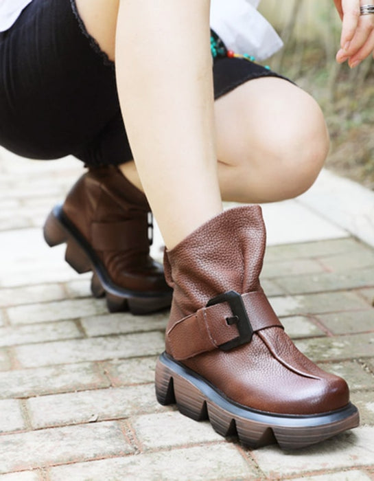 Autumn Retro Leather Buckle Gear Sole Short Boots Oct Shoes Collection 2021 98.00