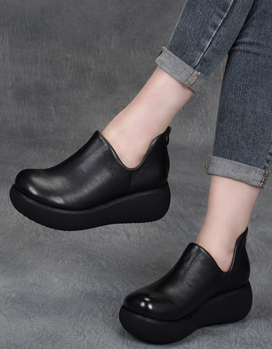 Spring Retro Leather Round Head Wedge Shoes July New Arrivals 2020 79.00