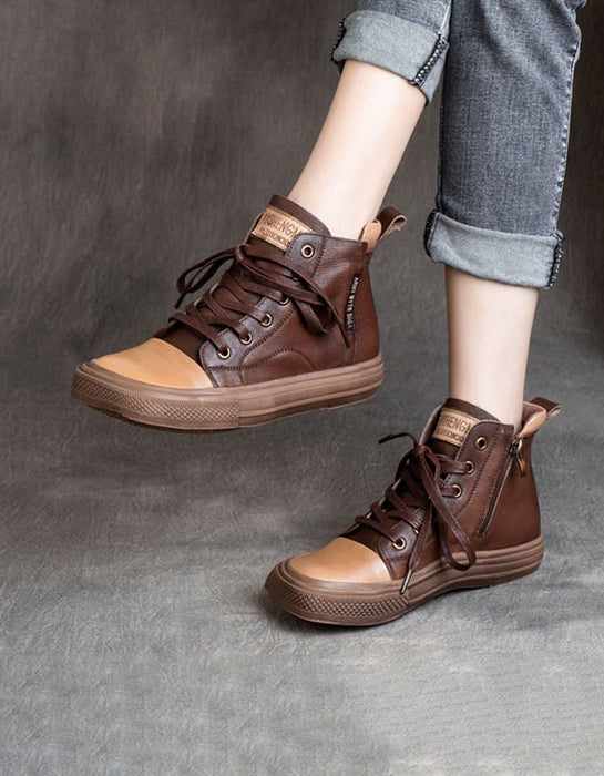 Autumn Square Head Handmade Retro Leather Sneakers Aug Shoes Collection 2021 91.30