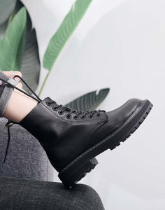 Retro Mid Calf Boots for Cold Winter Classic Martin Boots Black Handmade