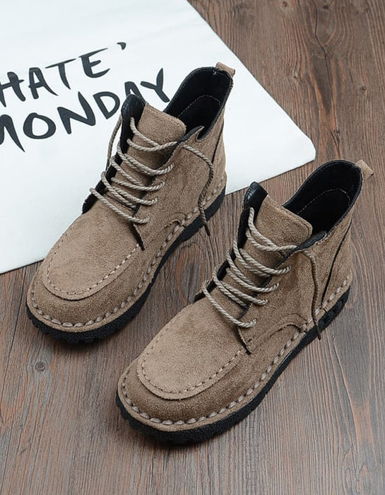 Autumn Winter Flat-bottomed Soft Comfortable Boots Lace-up