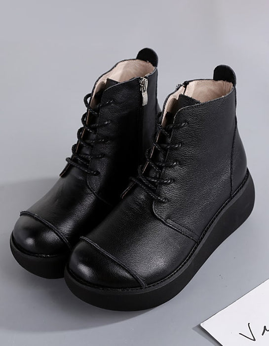 Autumn Winter Handmade Retro Leather Wedge Boots Dec New Trends 2020 86.60