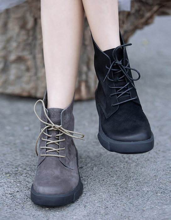 Autumn Winter Lace-up Leather Boots Women