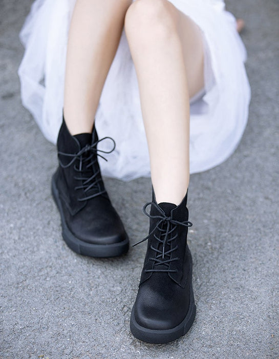 Autumn Winter Lace-up Leather Boots Women