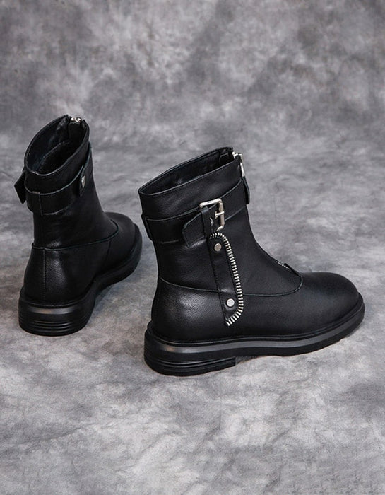 Autumn Winter Leather Zipper Punk Boots Black